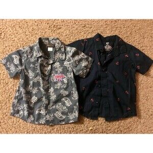 Boys 4T Button Down Short Sleeve Surfboard Beach 76 & Nautical Navy Polo Shirts